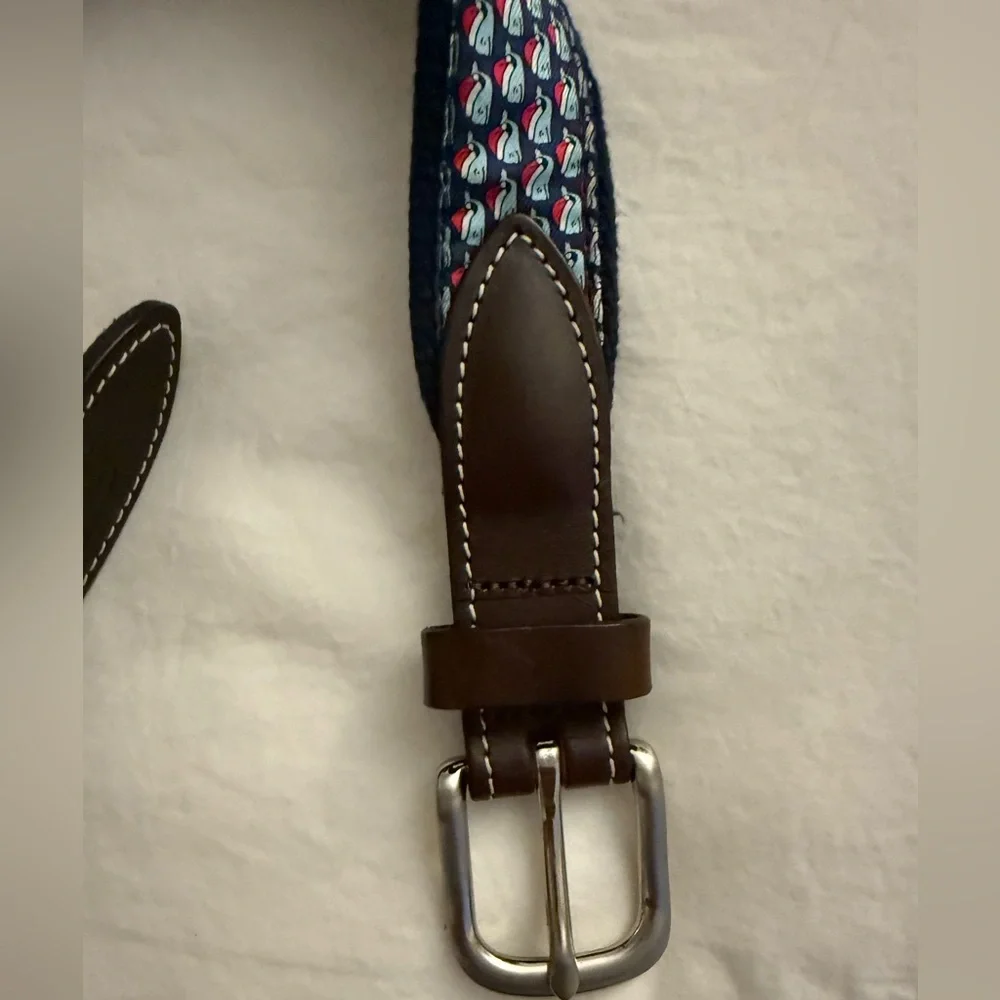 Vineyard Vines Santa Whale Belt Boys Blue Canvas Brown Leather Santa Hat Size 28